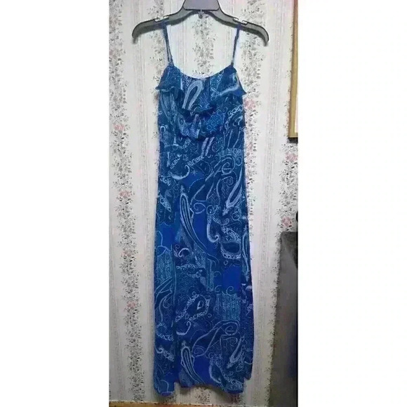 *FADED GLORY* Fully Lined Long Blue Dress Size ((S 4-6)) 100% Polyester Floral - Picture 1 of 5